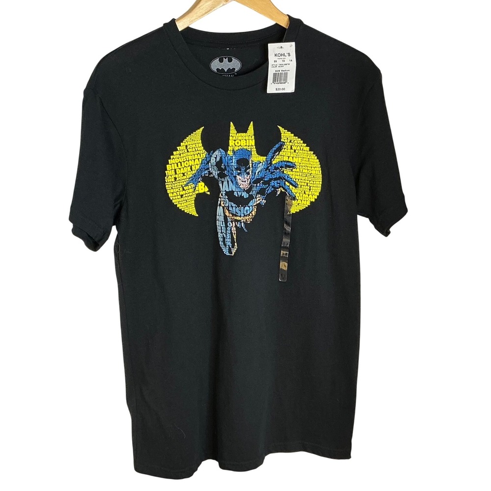 Batman Graphic T-Shirt Black‎ DC Comics Logo Word Art Tee Youth Medium NWT